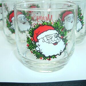 Vintage WINKING SANTA 8 oz. tumblers MERRY CHRISTMAS set of NINE - PERFECT!